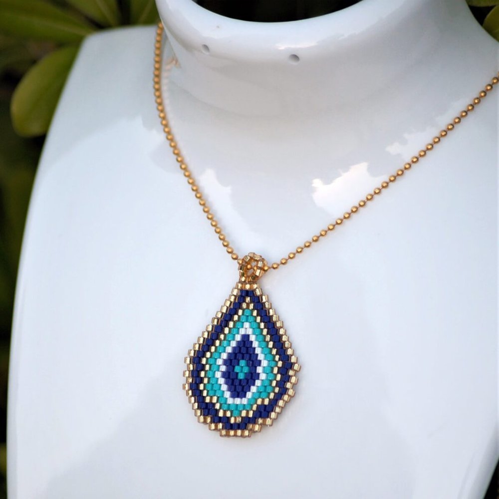 Drop Evil Eye Miyuki Necklace